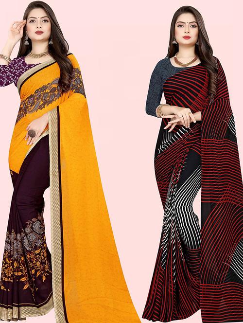 women pack of 2 casual wear combo sarees with blouse - 21414770 - Very Small Image - 1