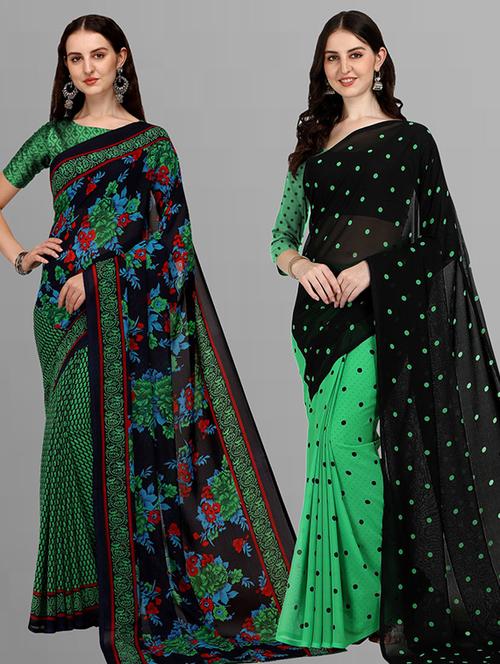 women pack of 2 casual wear combo sarees with blouse - 21414773 - Very Small Image - 1