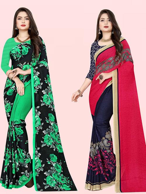 women pack of 2 casual wear combo sarees with blouse - 21414777 - Very Small Image - 1