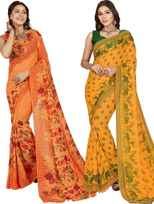 women pack of 2 casual wear combo sarees with blouse - 21414780 - Very Small Image - 1