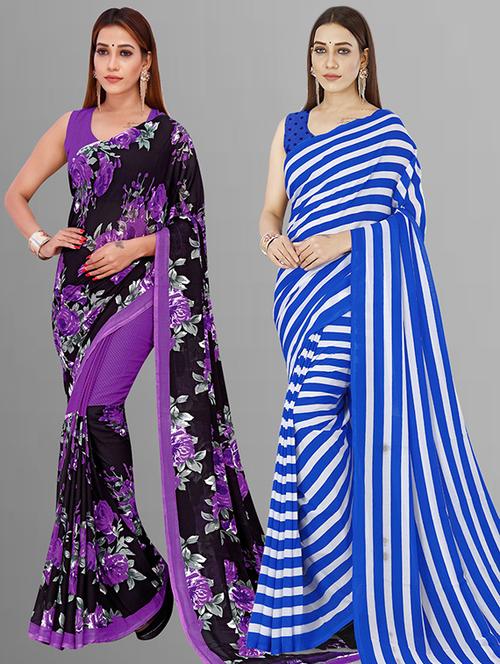 women pack of 2 casual wear combo sarees with blouse - 21414782 - Very Small Image - 1