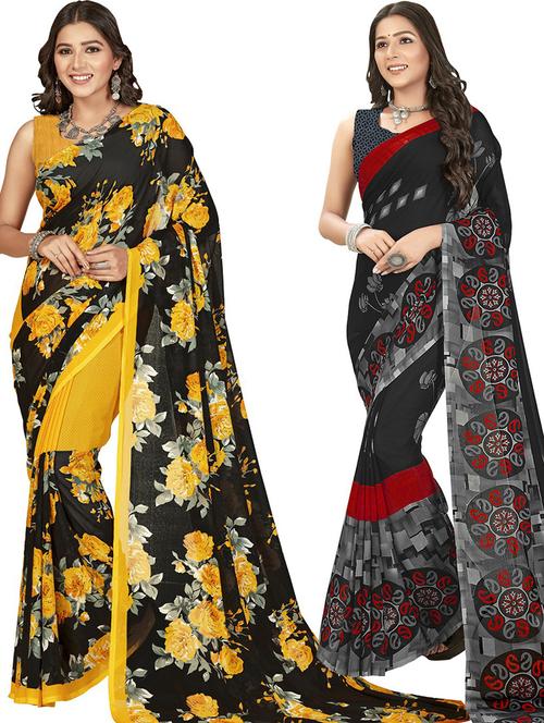 women pack of 2 casual wear combo sarees with blouse - 21414784 - Very Small Image - 1