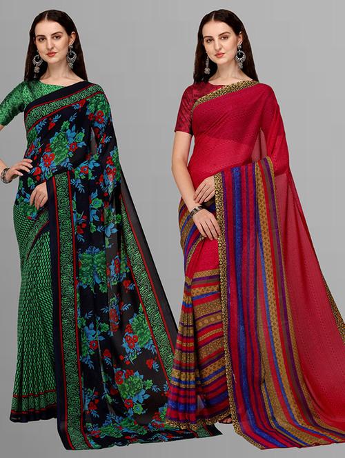 women pack of 2 casual wear combo sarees with blouse - 21414786 - Very Small Image - 1