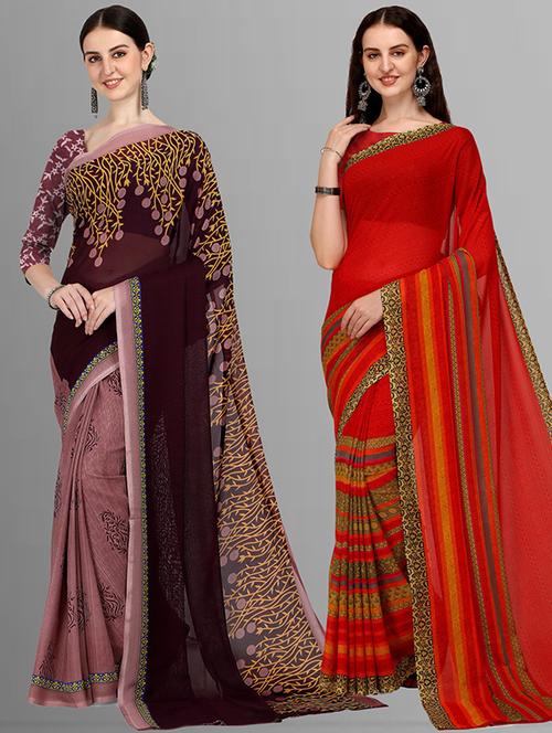 women pack of 2 casual wear combo sarees with blouse - 21414787 - Very Small Image - 1