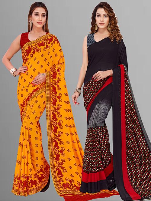 women pack of 2 casual wear combo sarees with blouse - 21414791 - Very Small Image - 1