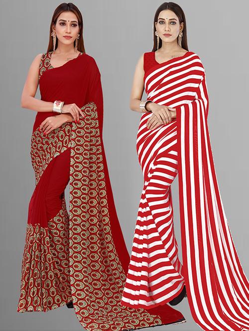 women pack of 2 casual wear combo sarees with blouse - 21414792 - Very Small Image - 1