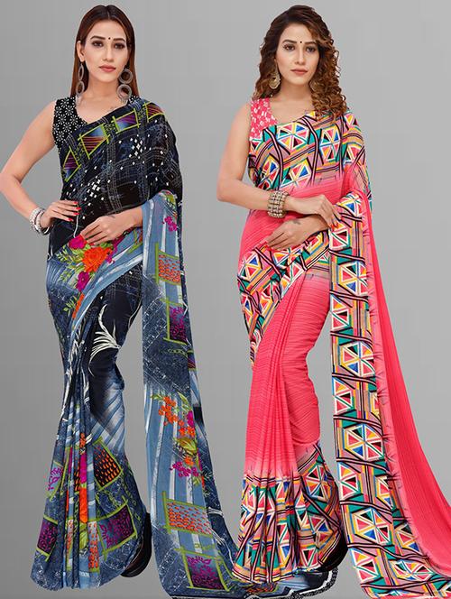 women pack of 2 casual wear combo sarees with blouse - 21414793 - Very Small Image - 1