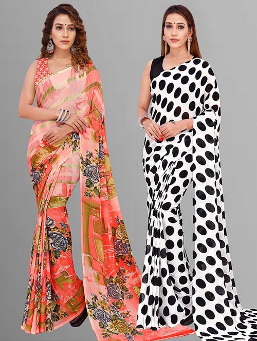 women pack of 2 casual wear combo sarees with blouse - 21414795 - Very Small Image - 1
