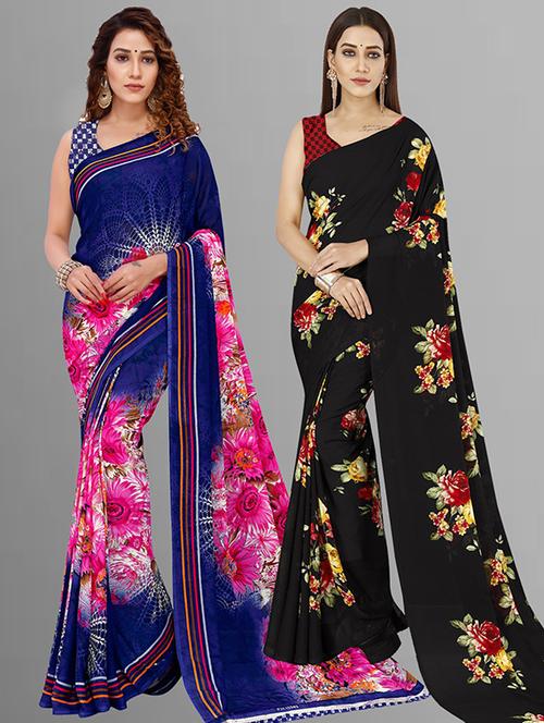 pack of 2 casual wear combo sarees with blouse - 21414797 - Very Small Image - 1