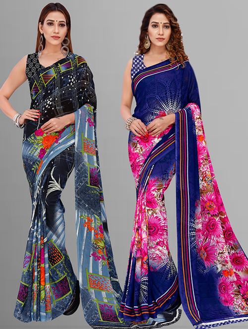 women pack of 2 casual wear combo sarees with blouse - 21414798 - Very Small Image - 1