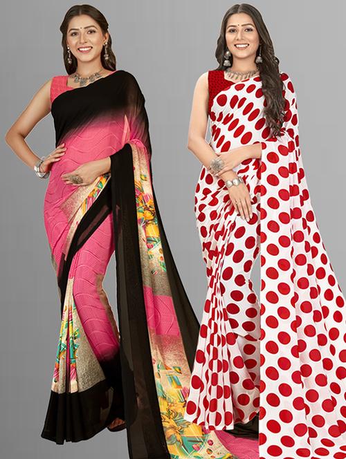 women pack of 2 casual wear combo sarees with blouse - 21414806 - Very Small Image - 1