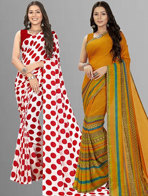women pack of 2 casual wear combo sarees with blouse - 21414832 - Very Small Image - 1