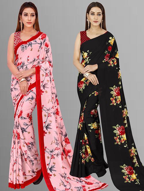 women pack of 2 casual wear combo sarees with blouse - 21414834 - Very Small Image - 1