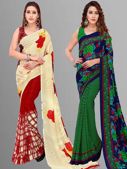 women pack of 2 casual wear combo sarees with blouse - 21414835 - Very Small Image - 1