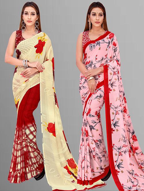 women pack of 2 casual wear combo sarees with blouse - 21414836 - Very Small Image - 1