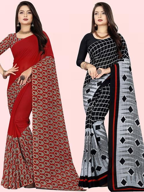women pack of 2 casual wear combo sarees with blouse - 21414837 - Very Small Image - 1