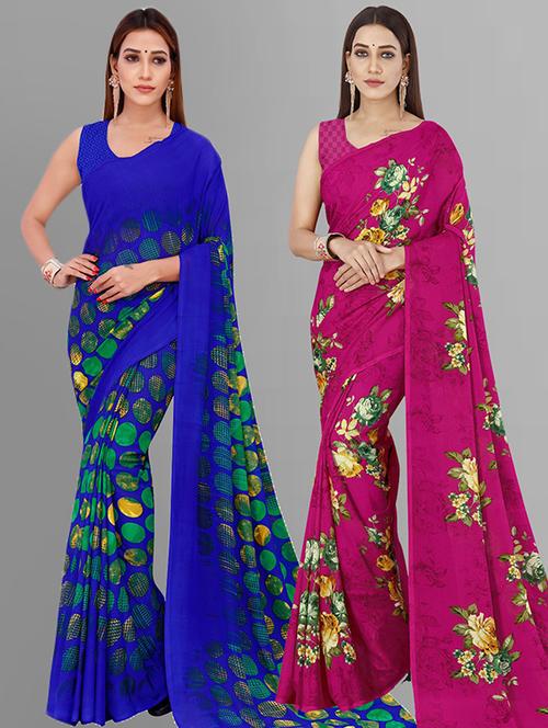 women pack of 2 casual wear combo sarees with blouse - 21414838 - Very Small Image - 1