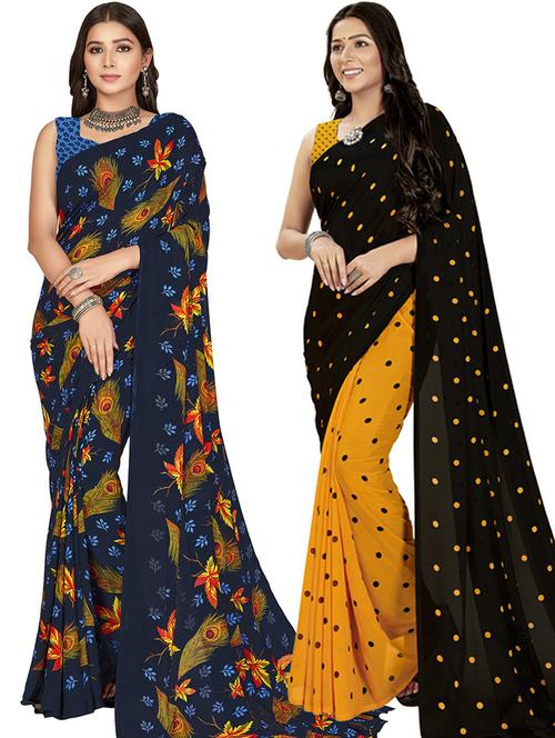 women pack of 2 casual wear combo sarees with blouse - 21414841 - Very Small Image - 1
