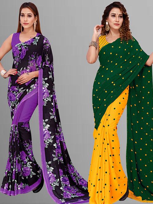 women pack of 2 casual wear combo sarees with blouse - 21414843 - Very Small Image - 1