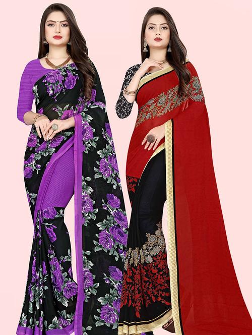 women pack of 2 casual wear combo sarees with blouse - 21414844 - Very Small Image - 1