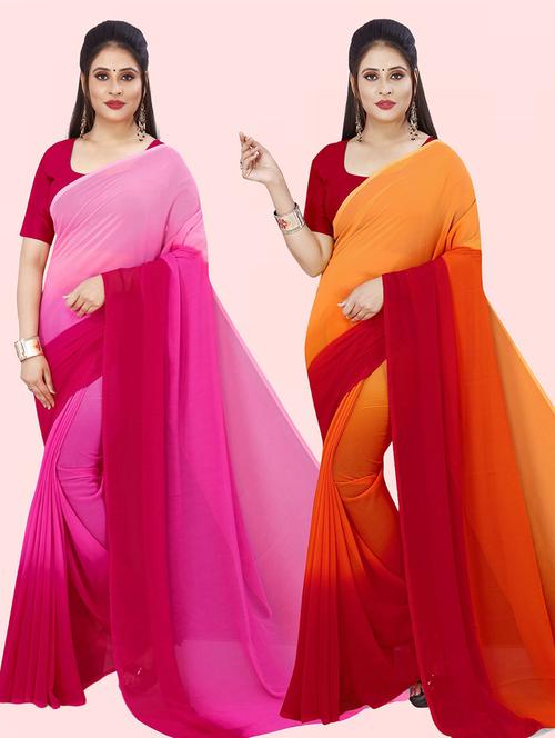 women pack of 2 casual wear combo sarees with blouse - 21414846 - Very Small Image - 1