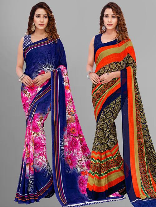 women pack of 2 casual wear combo sareesm with blouse - 21414848 - Very Small Image - 1