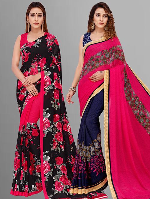 women pack of 2 casual wear combo sarees with blouse - 21414849 - Very Small Image - 1