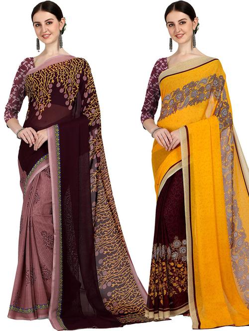 women pack of 2 casual wear combo sarees with blouse - 21414850 - Very Small Image - 1