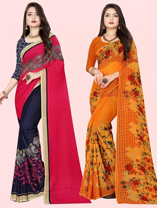 women pack of 2 casual wear combo sarees with blouse - 21414854 - Very Small Image - 1