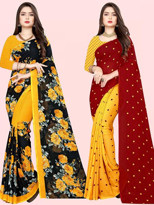 women pack of 2 casual wear combo sarees with blouse - 21414855 - Very Small Image - 1
