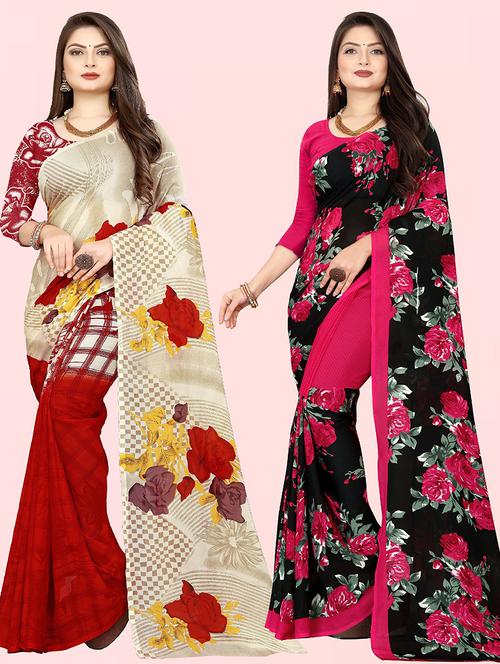 women pack of 2 casual wear combo sarees with blouse - 21414856 - Very Small Image - 1