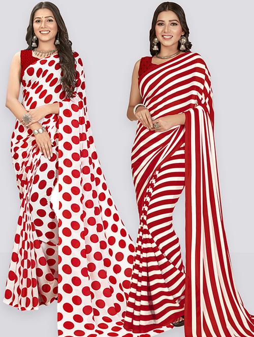 women pack of 2 casual wear combo sarees with blouse - 21414858 - Very Small Image - 1