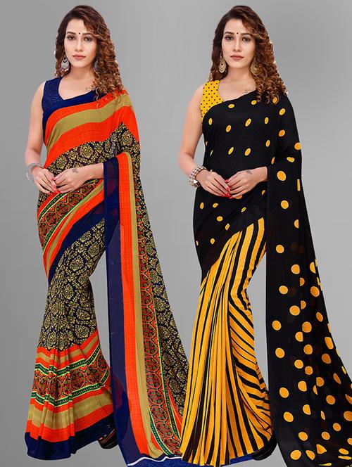 women pack of 2 casual wear combo sarees with blouse - 21414860 - Very Small Image - 1