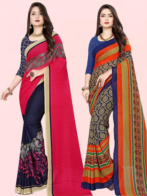 women pack of 2 casual wear combo sarees with blouse - 21414861 - Very Small Image - 1