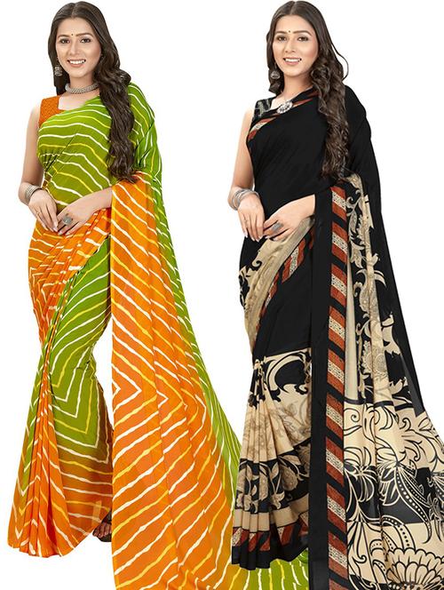 women pack of 2 casual wear combo sarees with blouse - 21414862 - Very Small Image - 1
