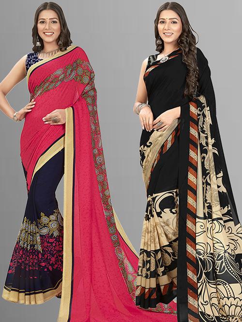 women pack of 2 casual wear combo sarees with blouse - 21414863 - Very Small Image - 1