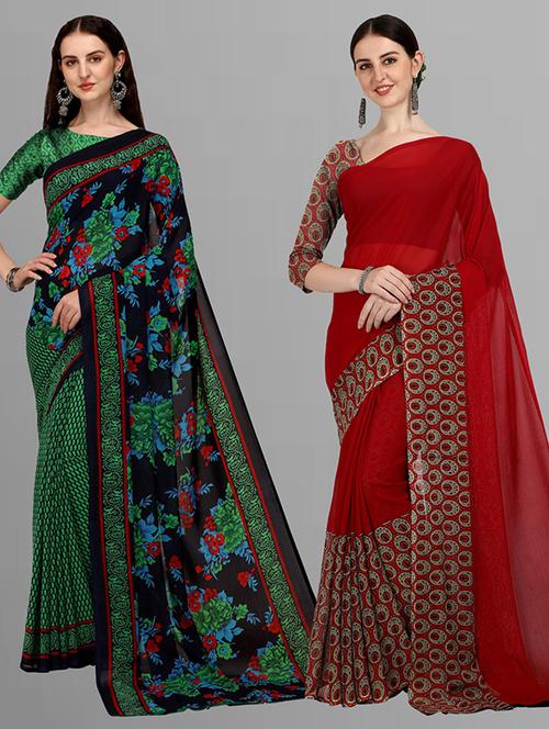 women pack of 2 casual wear combo sarees with blouse - 21414896 - Very Small Image - 1