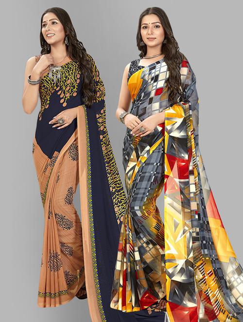 women pack of 2 casual wear combo sarees with blouse - 21414898 - Very Small Image - 1
