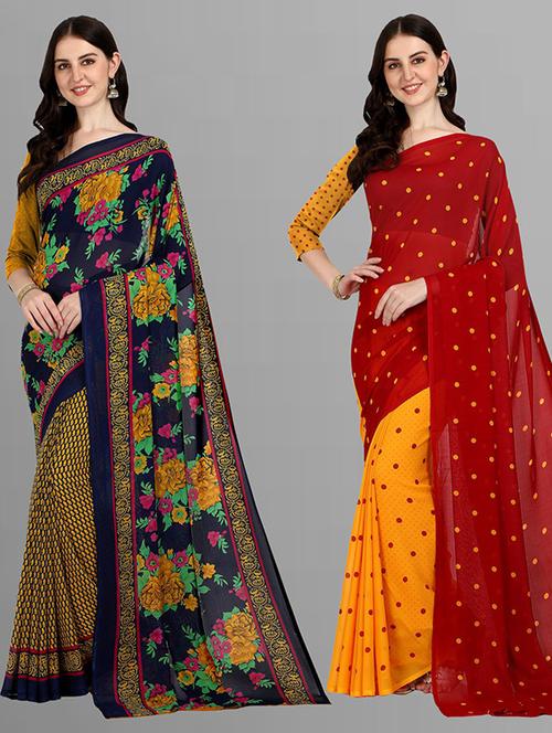 women pack of 2 casual wear combo sarees with blouse - 21414900 - Very Small Image - 1