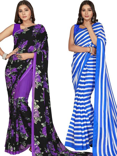 women pack of 2 casual wear combo sarees with blouse - 21414901 - Very Small Image - 1