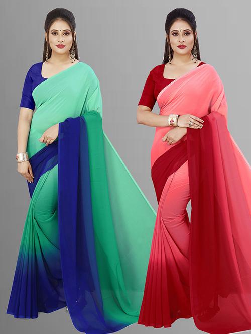 women pack of 2 casual wear combo sarees with blouse - 21414902 - Very Small Image - 1