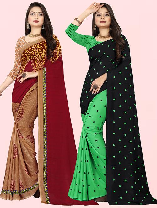 women pack of 2 casual wear combo sarees with blouse - 21414904 - Very Small Image - 1