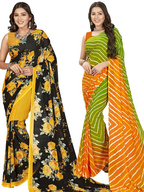 pack of 2 printed casual wear sarees with blouse - 21414945 - Very Small Image - 1