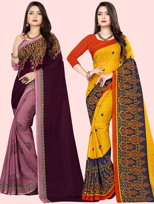 women pack of 2 casual wear sarees with blouse - 21414952 - Very Small Image - 1