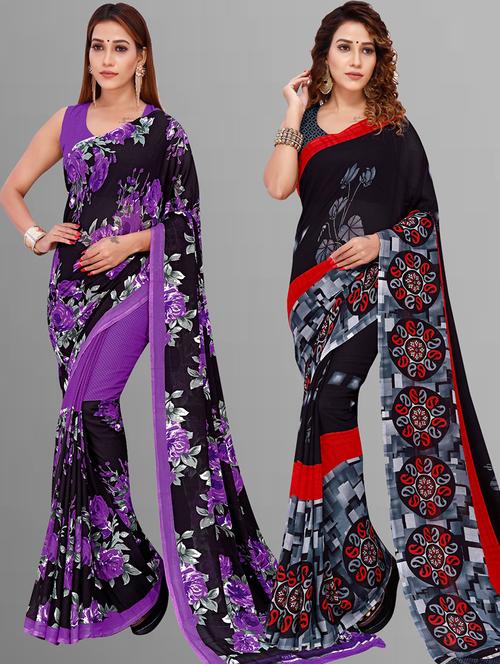 pack of 2 casual wear combo sarees with blouse - 21414953 - Very Small Image - 1