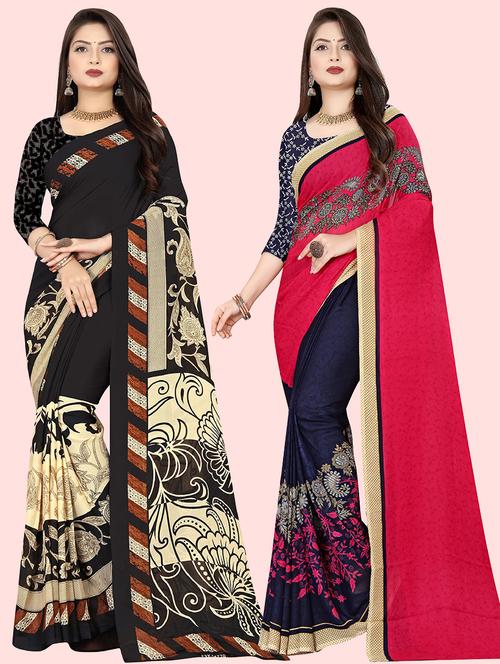 women pack of 2 casual wear sarees with blouse - 21414958 - Very Small Image - 1