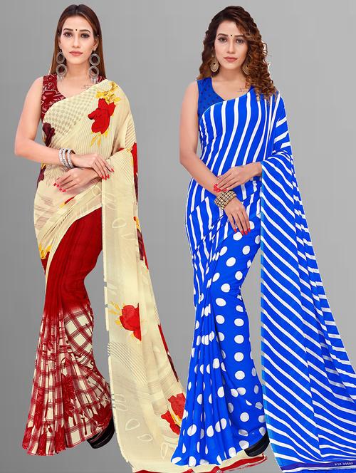 women pack of 2 printed casual sarees with blouse - 21414962 - Very Small Image - 1