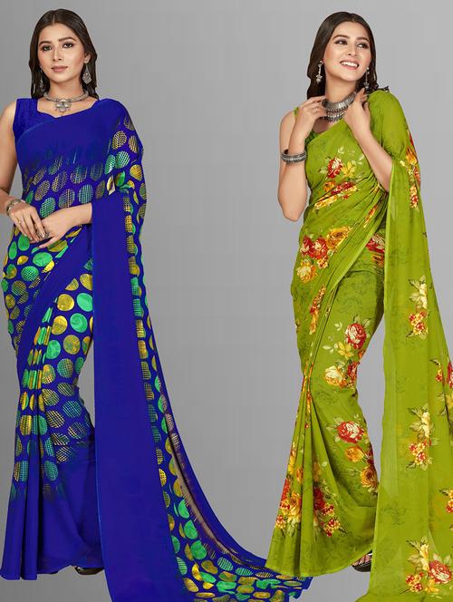 pack of 2 printed casual wear sarees with blouse - 21415003 - Very Small Image - 1