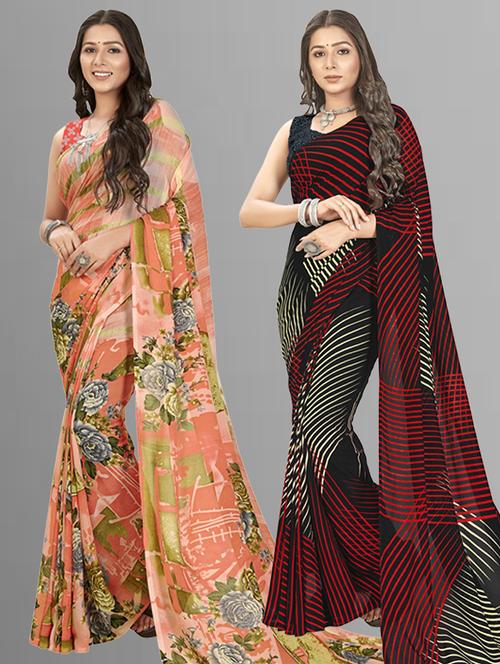 pack of 2 casual wear combo sarees with blouse - 21415005 - Very Small Image - 1