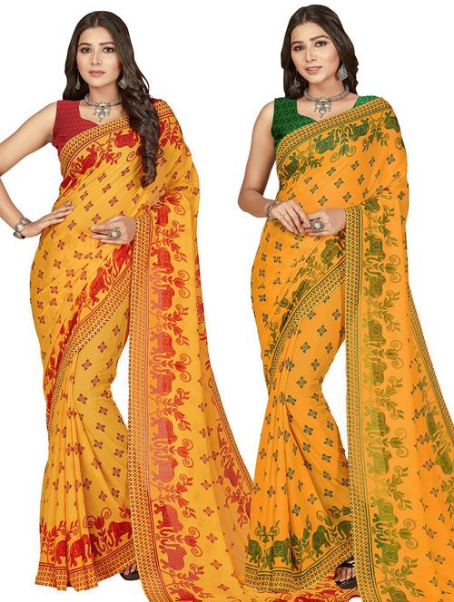 pack of 2 casual wear combo sarees with blouse - 21415012 - Very Small Image - 1